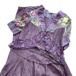 Spencer Alexis 3 Piece Skirt Set S Purple Cardigan Tank Lace Art to Wear Fairy
